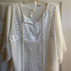 Adiva Cream Lace Embellished Sheer Women's Blouse